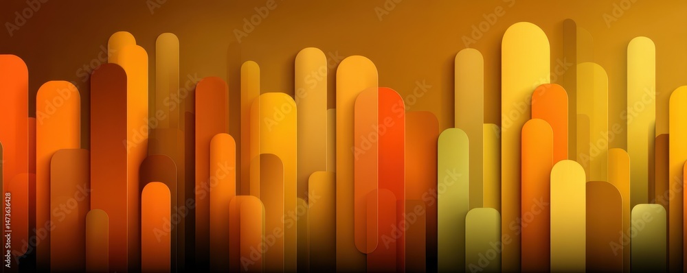 Fototapeta premium Abstract golden orange bars with smooth gradients and illuminated backdrop
