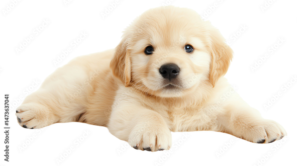 Cute golden retriever puppy lying down on a white isolated background. Cute golden retriever puppy lying down on a white isolated background.
