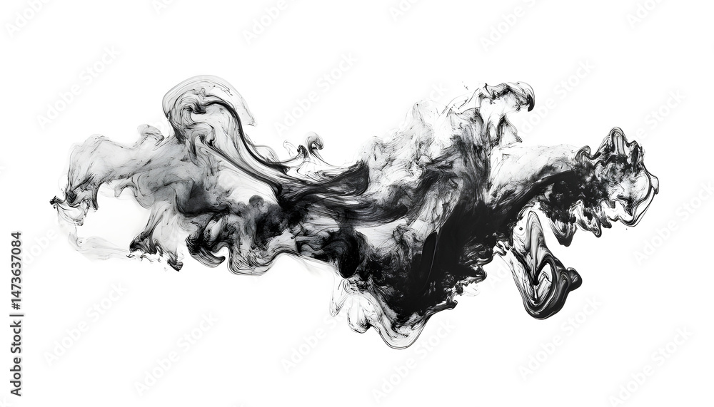 Dark gray ink painting isolated on white, top view