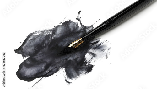 Obraz na płótnie Dark gray ink painting isolated on white, top view w salonie