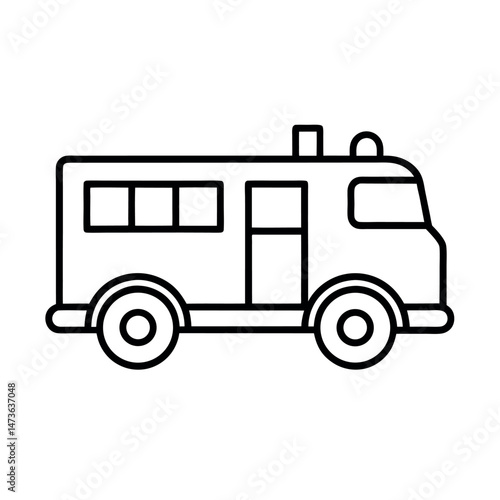 Fire Truck Outline Line Art Vector Drawing