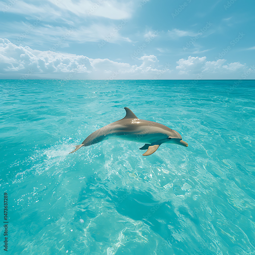 Obraz premium Dolphin leaps in turquoise ocean