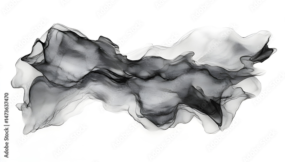 Dark gray ink painting isolated on white, top view