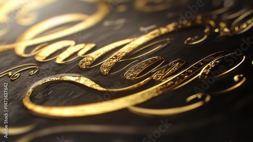 Luxurious Gold Foil Calligraphy on Elegant Black Background for Premium Design Projects