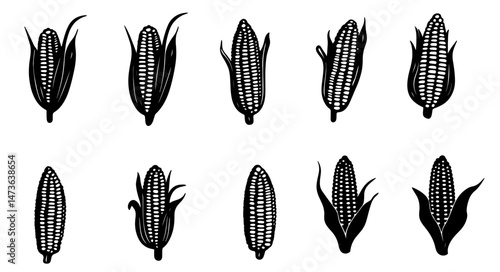 Corn silhouette set. vector. editable