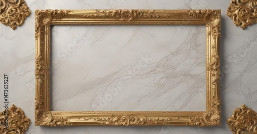 Gilded frame with swirling motifs on polished marble ,  marble,  swirl
