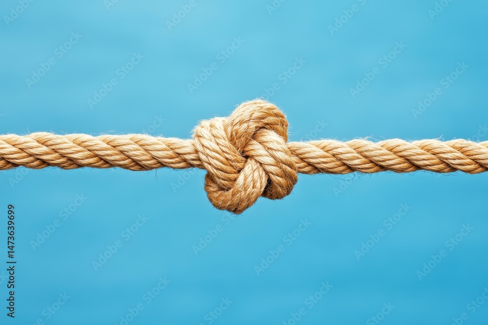 A rope with a knot in the middle. The rope is tied to a boat A rope with a knot in the middle. The rope is tied to a boat
