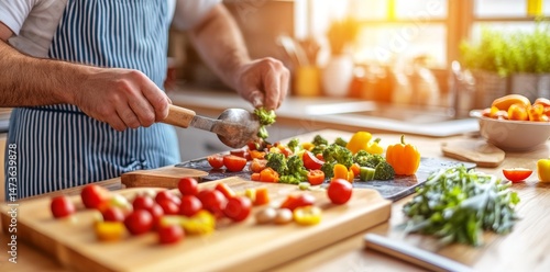 Mastering home cooking is a culinary journey that emphasizes fresh organic vegetables and deliberate meal preparation in a warm and cozy kitchen