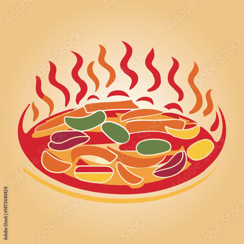 Modern Abstract Fajita Illustration for National Fajita Day with Flat, Vibrant Colors and Geometric Representations of Meat, Peppers, and Tortillas for a Unique Look