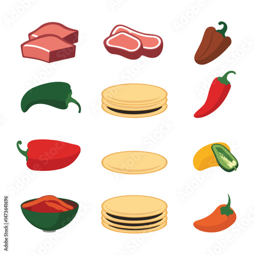 Modern Abstract Fajita Illustration for National Fajita Day with Flat, Vibrant Colors and Geometric Representations of Meat, Peppers, and Tortillas for a Unique Look