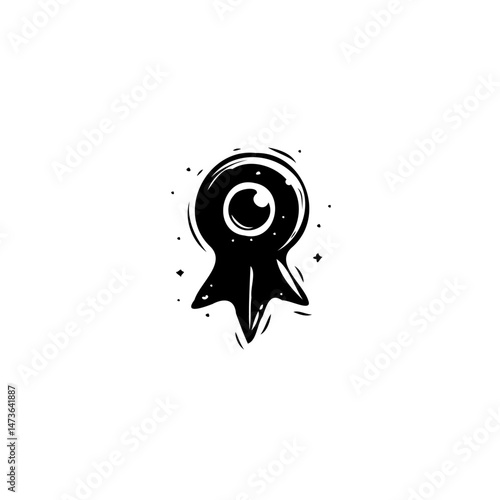 Whimsical cyclopean creature illustration with cosmic star accents in monochrome