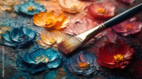 Fototapeta Naklejka Na Ścianę i Meble -  Close-up of vibrant textured flowers, oil paint