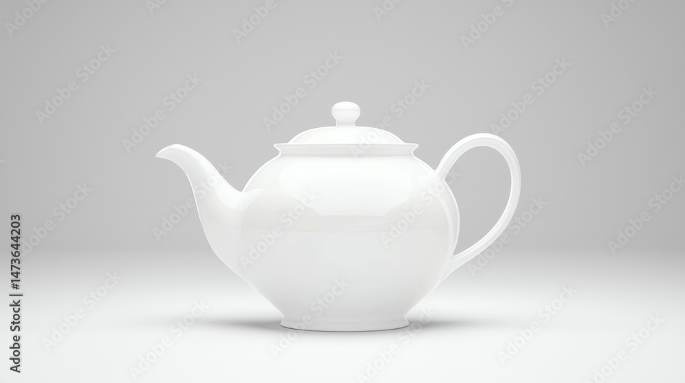 A white teapot with a lid and handle. A white teapot with a lid and handle.