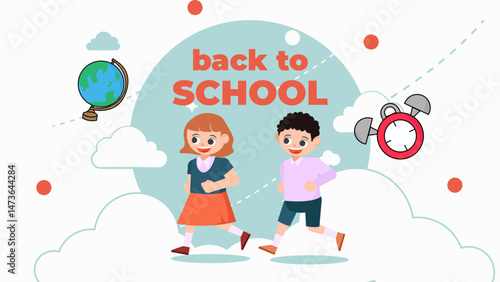 back to school season vector flat cute character illustration with schools accessories. school beginning concept.