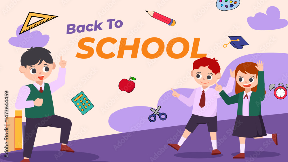 back to school season vector flat cute character illustration with schools accessories. school beginning concept. back to school season vector flat cute character illustration with schools accessories. school beginning concept.