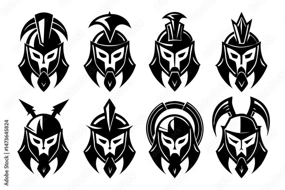 Obraz premium black Set of vector black silhouettes of Viking icon isolated on a white background