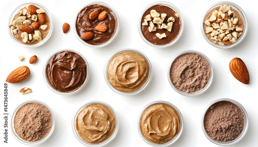 Sample of tasty nut butter isolated on white, top view