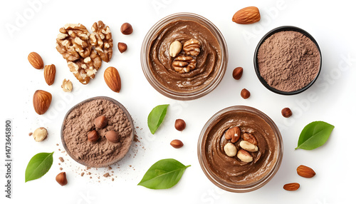 Sample of tasty nut butter isolated on white, top view