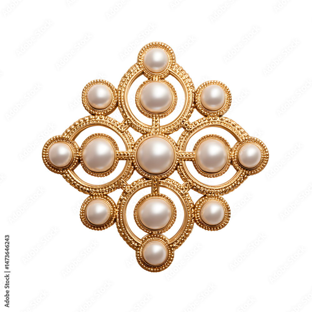 Gold brooch with pearls isolated on white background Gold brooch with pearls isolated on white background