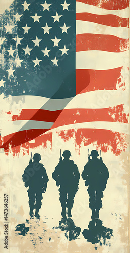 Veterans Day graphic material Patriotic American Flag and Military Memorabilia, American flag watercolor, Military boots silhouette, Soldier tribute