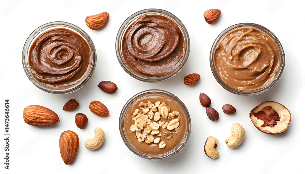 Sample of tasty nut butter isolated on white, top view