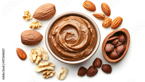 Obraz na płótnie Sample of tasty nut butter isolated on white, top view w salonie