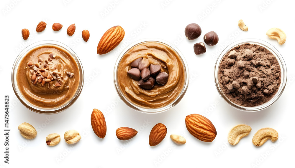 Sample of tasty nut butter isolated on white, top view