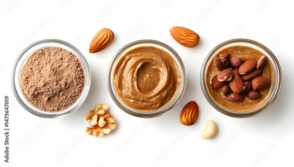 Sample of tasty nut butter isolated on white, top view