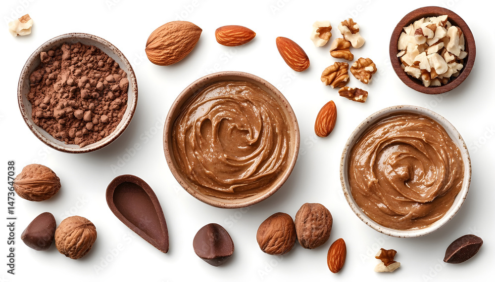 Sample of tasty nut butter isolated on white, top view