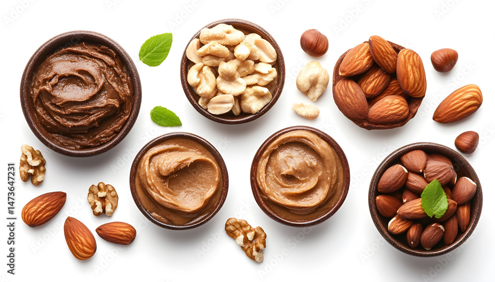 Sample of tasty nut butter isolated on white, top view
