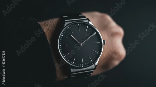 Wallpaper Mural A man's wristwatch with a black face and silver band. Torontodigital.ca