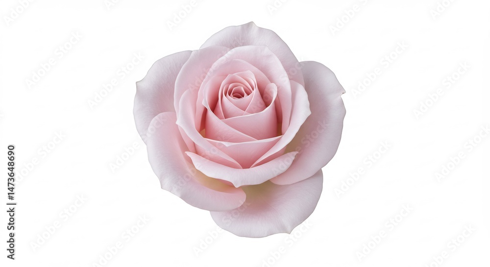Fototapeta premium Softly lit pale pink rose blooms delicately against a bright white background.. AI Generated