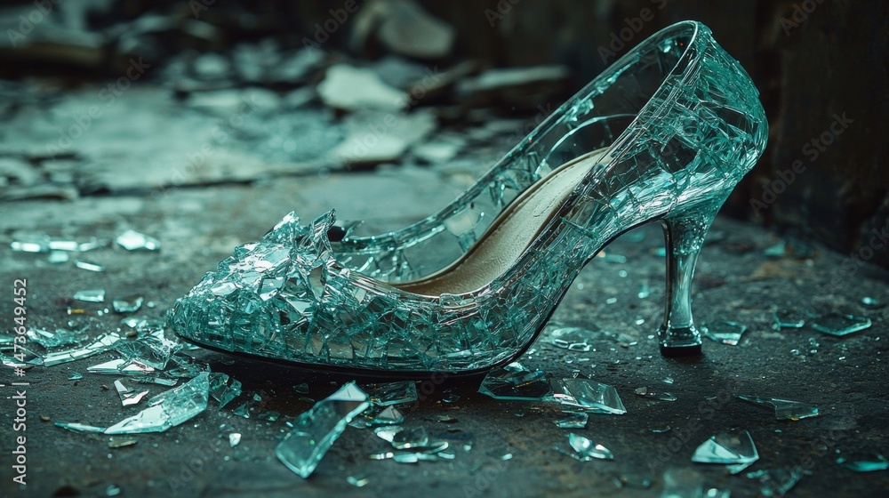 custom made wallpaper toronto digitalUnique broken glass high heel shoe displayed on shattered glass floor in abandoned location reflecting unusual fashion statement