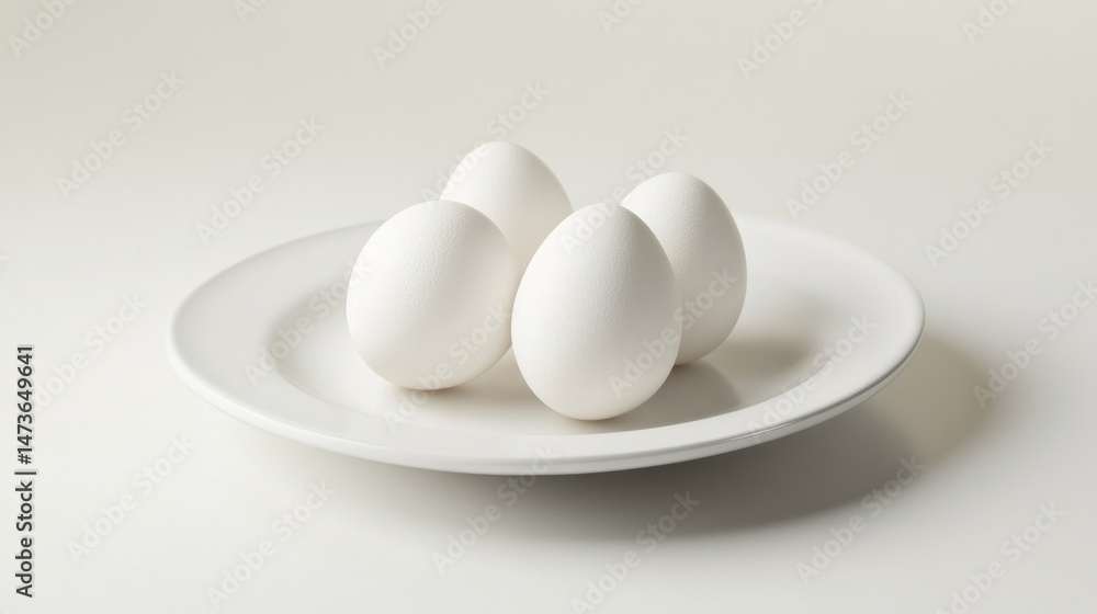 Four white eggs on a white plate Four white eggs on a white plate