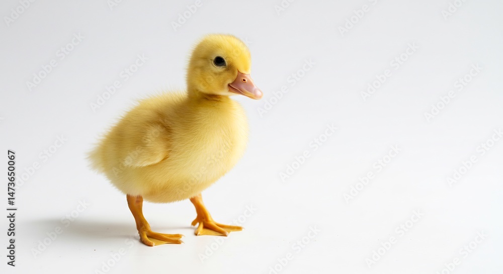 Adorable fluffy duckling stands brightly lit against white background. AI Generated Adorable fluffy duckling stands brightly lit against white background. AI Generated