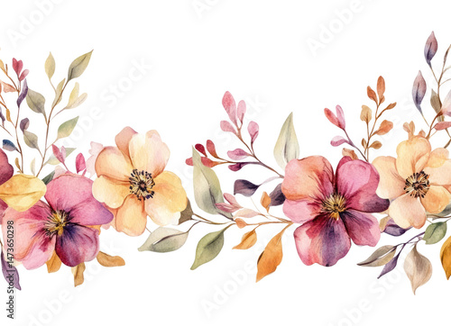 PNG Floral decoration border illustration watercolor flower.