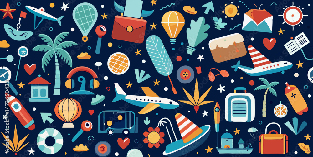 Horizontal seamless pattern with travel doodles Horizontal seamless pattern with travel doodles