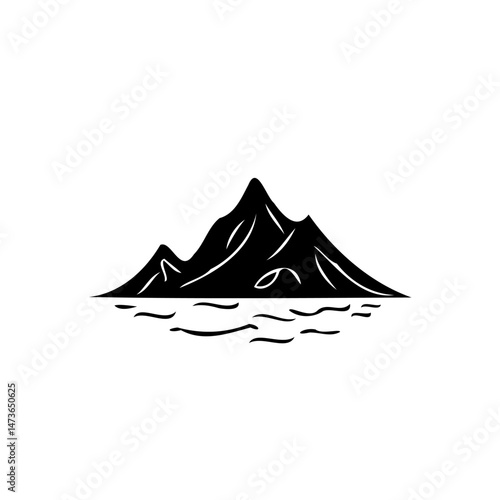 Serene mountain range silhouette mirrored within tranquil waterscape illustration