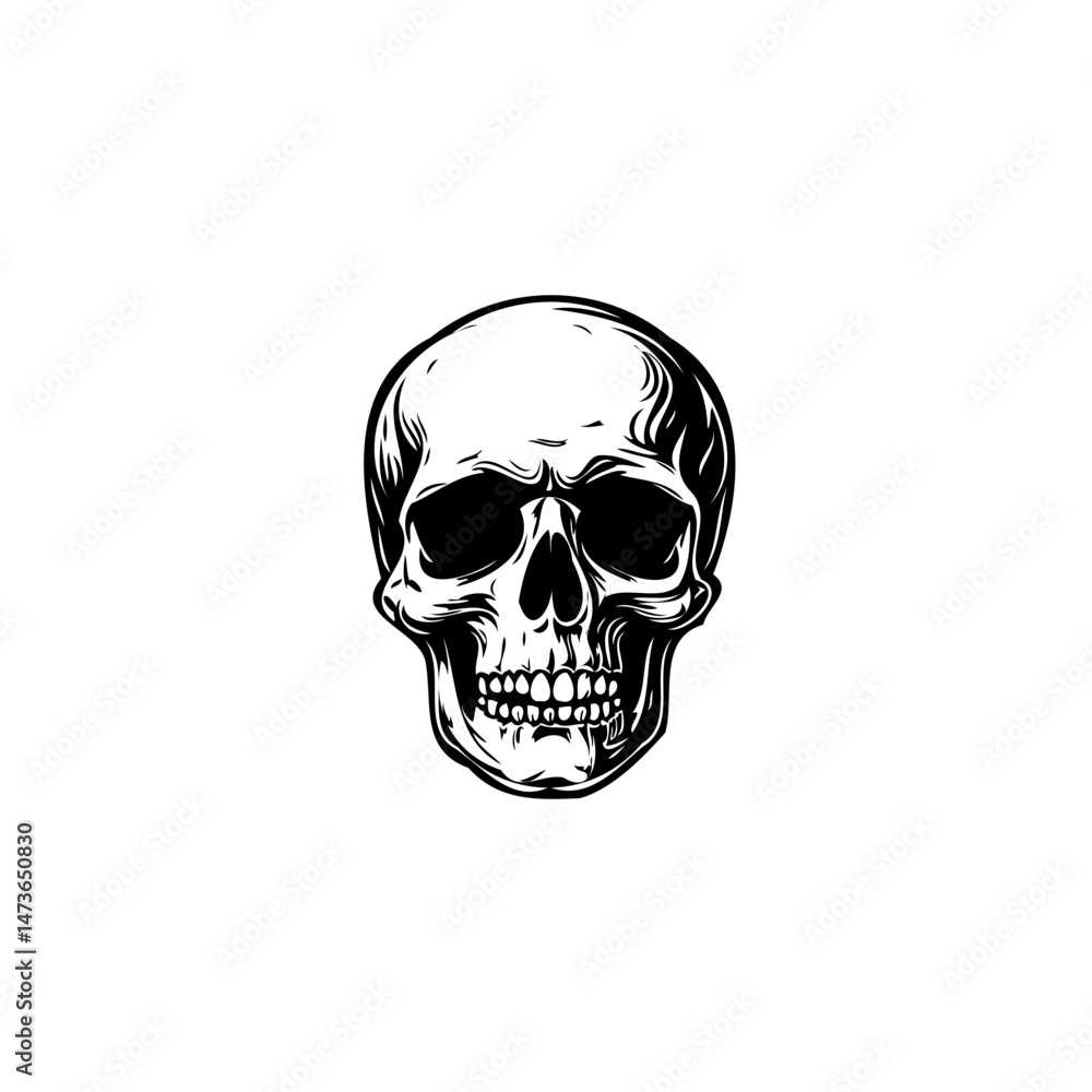 Fototapeta premium Striking skull graphic, isolated on white, symbolizing mortality and anatomy