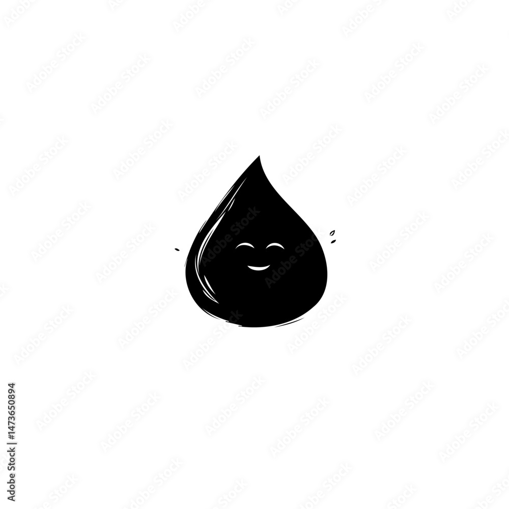 Fototapeta premium Whimsical Ink Drop: Playful Black Blob Character on a Clean White Canvas
