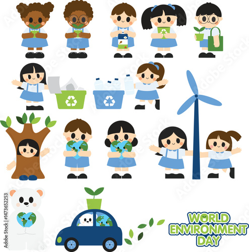 Kids Environment Day cute cartoon