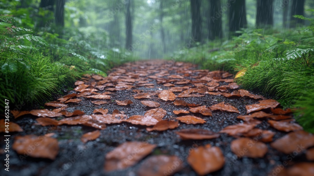 Fototapeta premium Path in a misty autumn forest