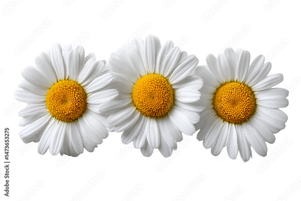 Fototapeta premium Three White Daisies on Transparent Background, PNG