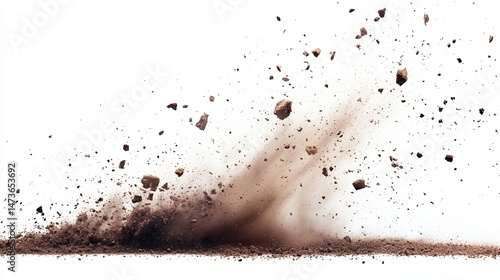 Soil explosion, dirt particles flying