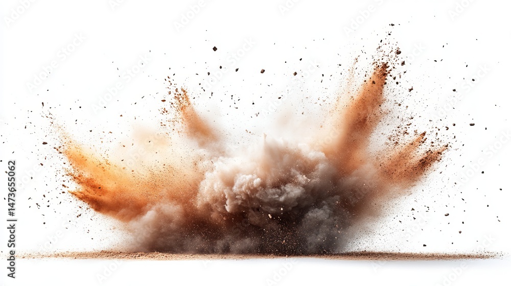A powerful explosion of brown earth and dust A powerful explosion of brown earth and dust