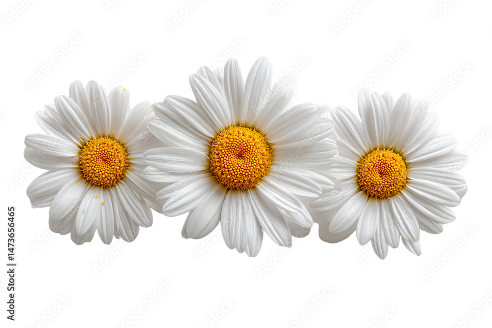 Obraz premium Three White Daisies on Transparent Background, PNG