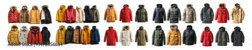 Vibrant Collection of Winter Coats in Various Styles and Colors, Isolated on Transparent, white background