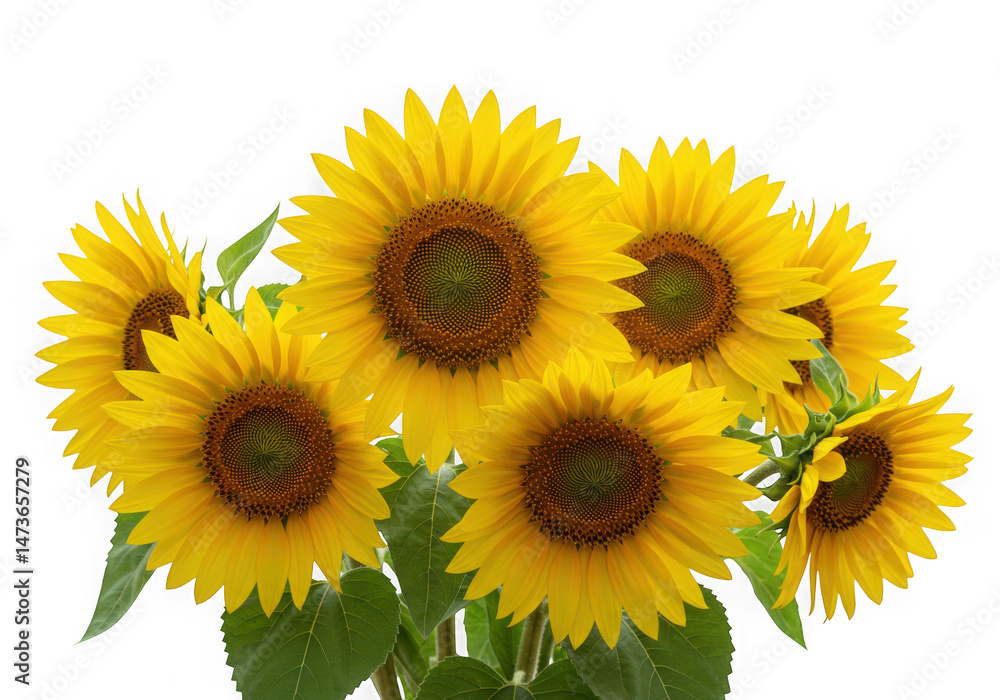 Fototapeta premium Bunch of sunflowers close up shot on white background