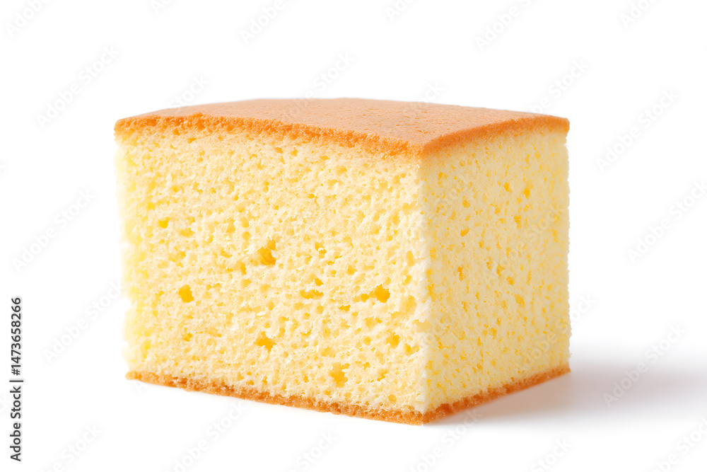 Slice of homemade sponge cake or chiffon cake isolated on white background Slice of homemade sponge cake or chiffon cake isolated on white background