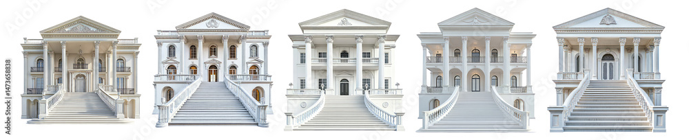 Obraz premium Elegant and Grand White Architecture with Steps and Columns, Isolated on Transparent, white background